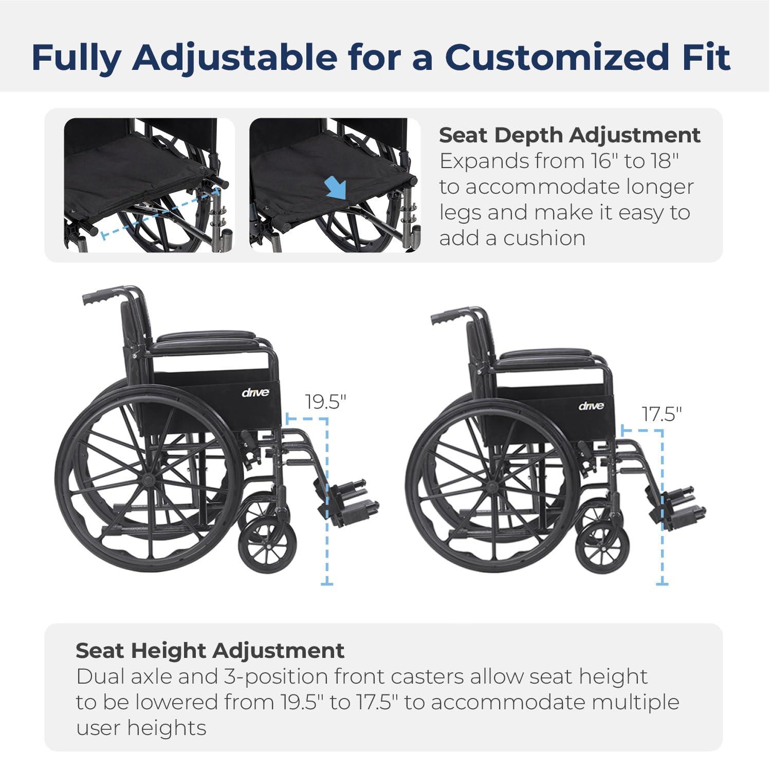 Drive Medical Drive Medical Cruiser III Light Weight Wheelchair with Flip Back Removable Arms, Full Arms, Swing away Footrests, 16\'\' Seat