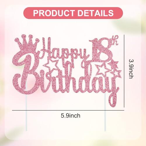 BEISHIDA BEISHIDA 18th Happy Birthday Cake Topper, Pink Rose Gold Birthday Cake Decoration for Girls Women\'s Princess 18th Birthday Decoration Anniversary Party Decorations