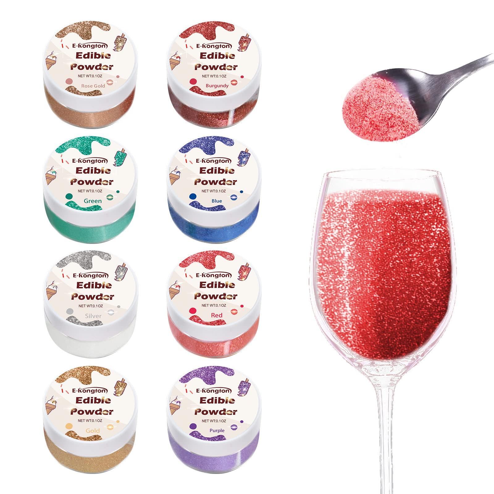 E-Kongton E-Kongton Edible Glitter for Drinks: Luster Dust Set 8 Colors, Cakes Decorating, Strawberries, Fondant, Gum Paste.Luster Dust Edible Set for Baking Decoration(3gram each bottle)