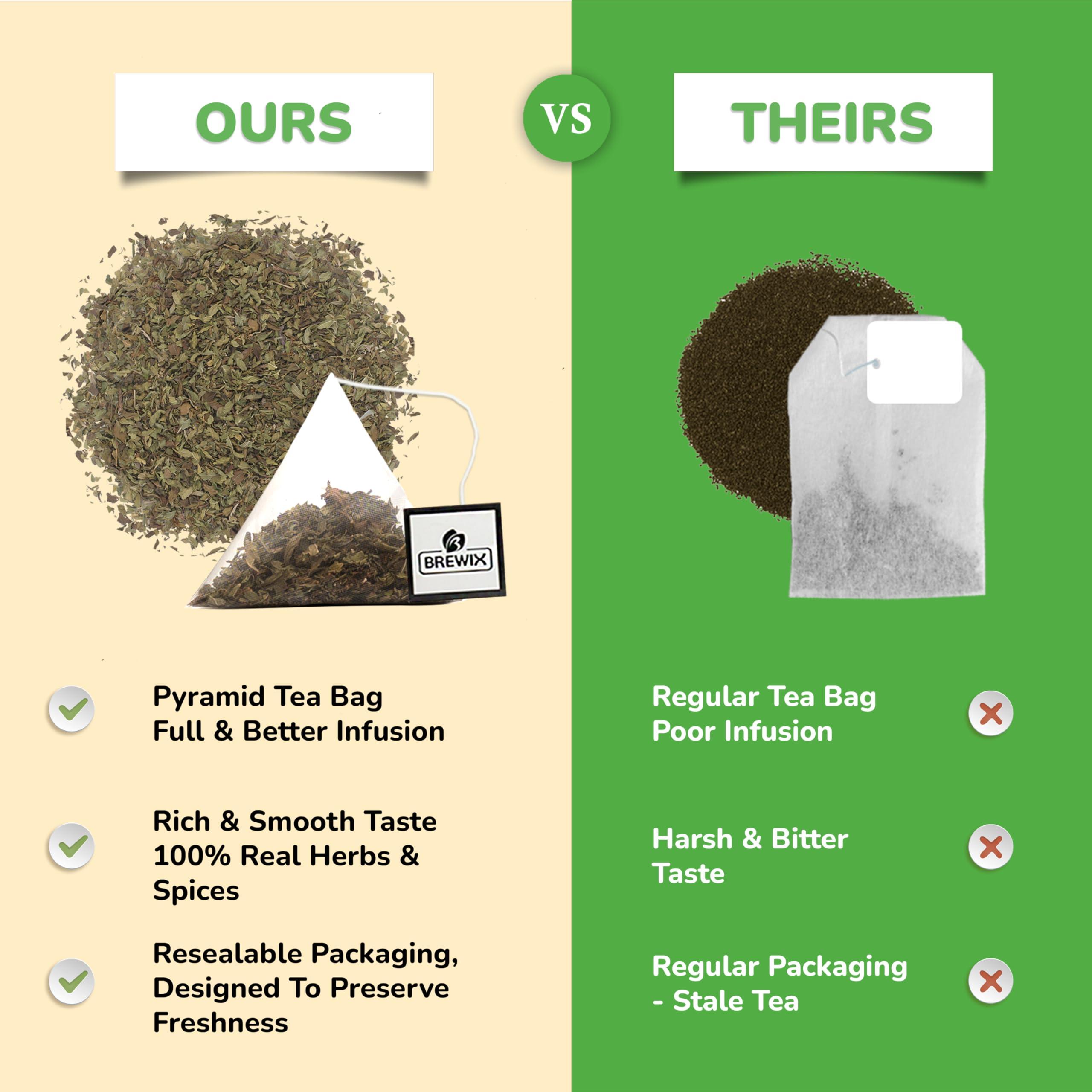 BREWIX BREWIX, Moroccan Mint Tea (20 Pyramid Tea Bags) | Soothes Your Belly | Calming, Fresh and Cool | Caffeine Free Herbal Tea | No Sugar & No Caffeine