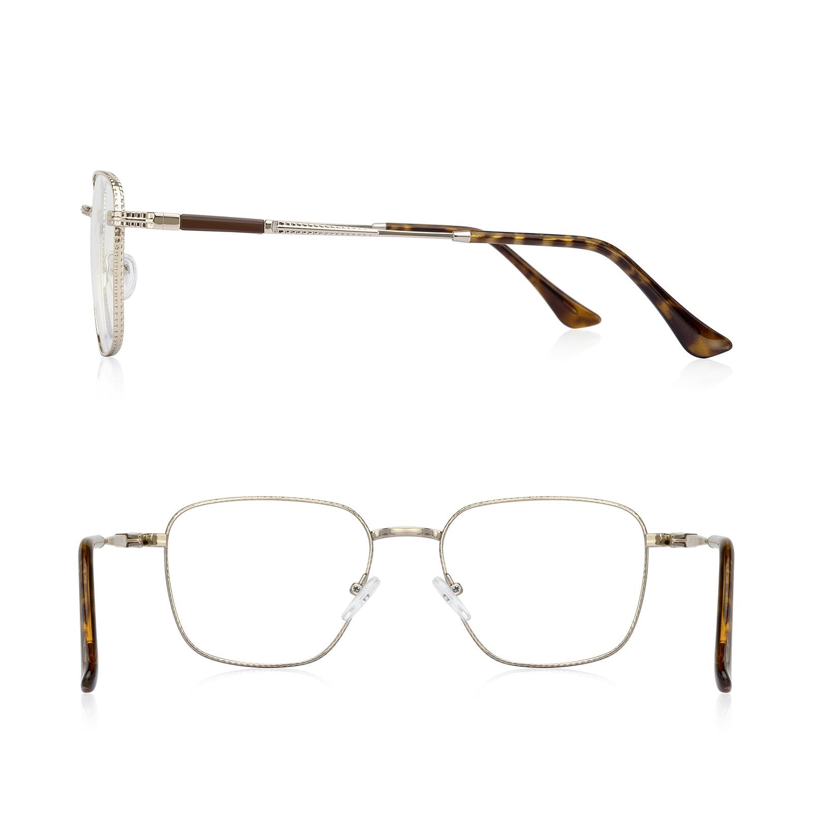 RB.Pilot RB.Pilot Classic Square Reading Glasses for Men Women Light Blocking Computer Readers Spring Hinge Metal Frame Acetate Legs