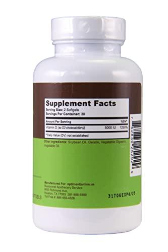 Optima Vitamins Optima Vitamins Vitamin D3 5000 IU, 60 Softgels