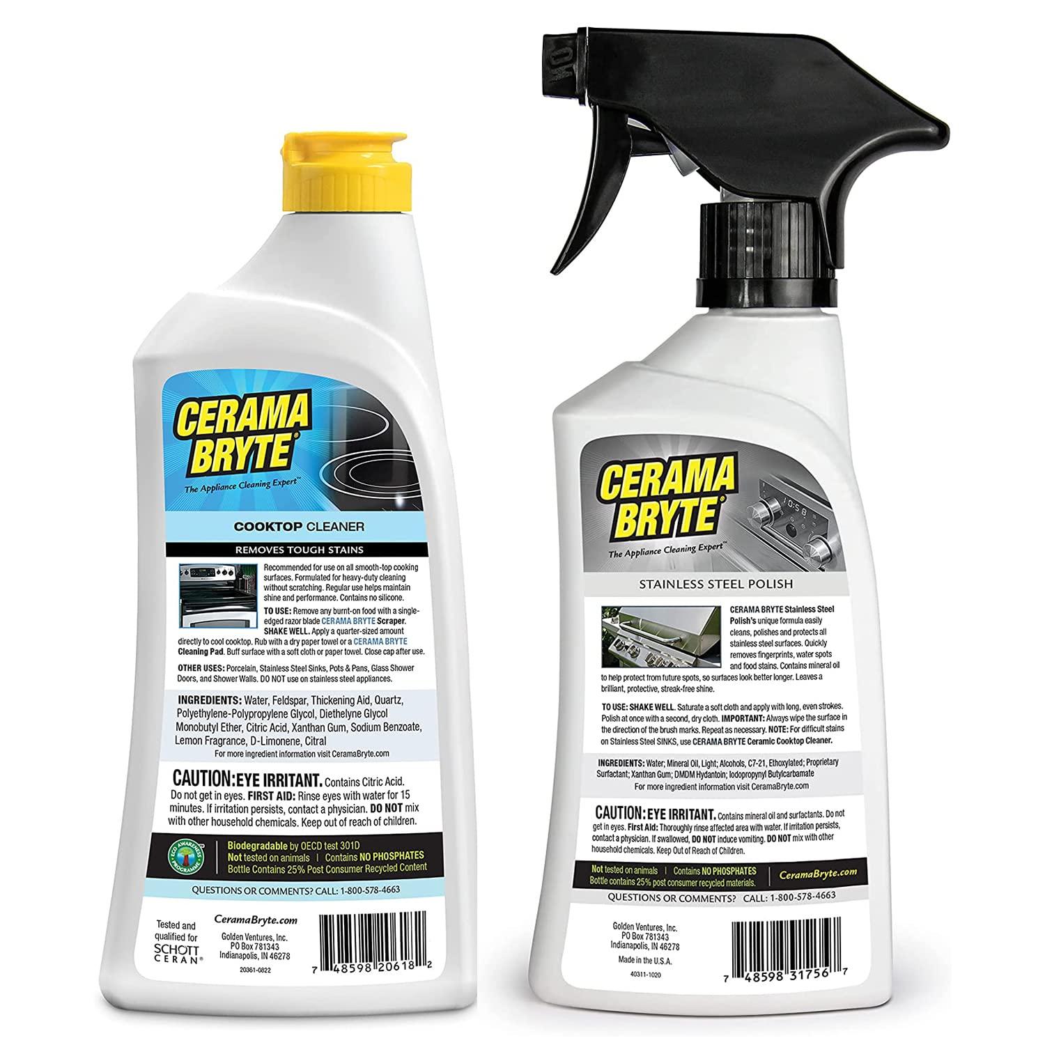 Cerama Bryte Cerama Bryte Stainless Steel Polish & Removes Tough Stains Cooktop and Stove Top Cleaner for Glass - Ceramic Surfaces, 16 & 18 Ounces, 3-18 oz + SS