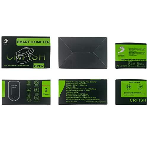 CRFISH Pulse Oximeter Fingertip, Heart Rate Monitor with Large LED Display, Blood Oxygen Saturation Monitor for Adults and Kids, Accurate Fast SPo2 Reading Oxygen Meter with Lanyard (Black-Silver)