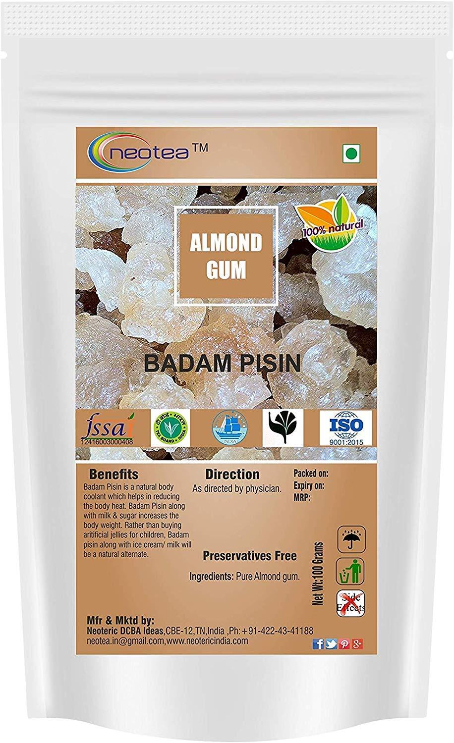neotea Neotea Almond Gum Badam Pisin Badam Gum | Gond Katira (Ayurvedic Katira) Organic, Katira Gond Indian Gum, Gond Katira Pure Organic, Edible Gum, All Natural, Salt-Free | Vegan | No Colors | Gluten Friendly | NON-GMO-100% Natural 100 GM (3.52 OZ)