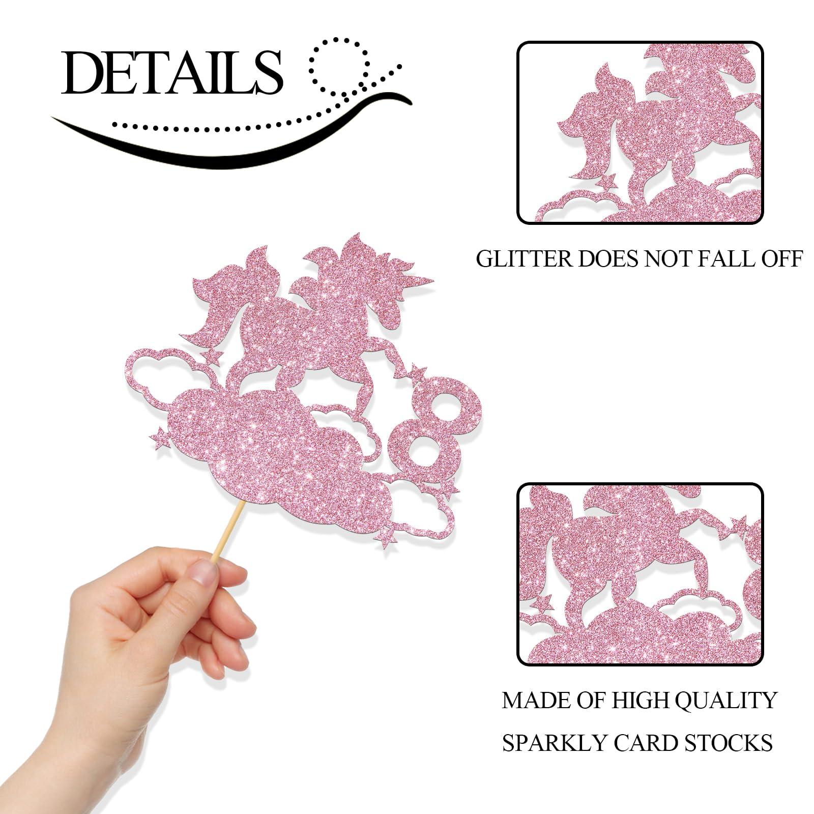 MonMon & Craft MonMon & Craft Unicorn 8th Birthday Cake Topper/Girls Children 8th Birthday Cake Docer/Unicorn 8th Anniversary Party Decorations - Pink Glitter