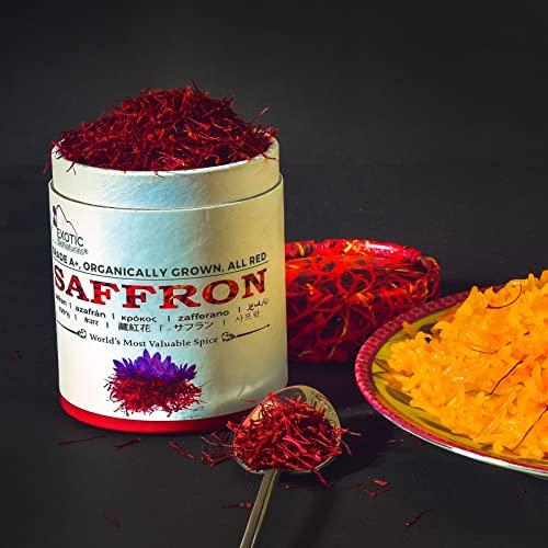 EXOTIC BioNaturals Premium Quality Saffron | Super Negin Grade A+ Saffron Threads | Pure all Red Saffron Spice for Culinary Use as Paella, Risotto, Bomba Rice, Saffron Tea and Golden Milk (5 Gram / 0.17 ounce)