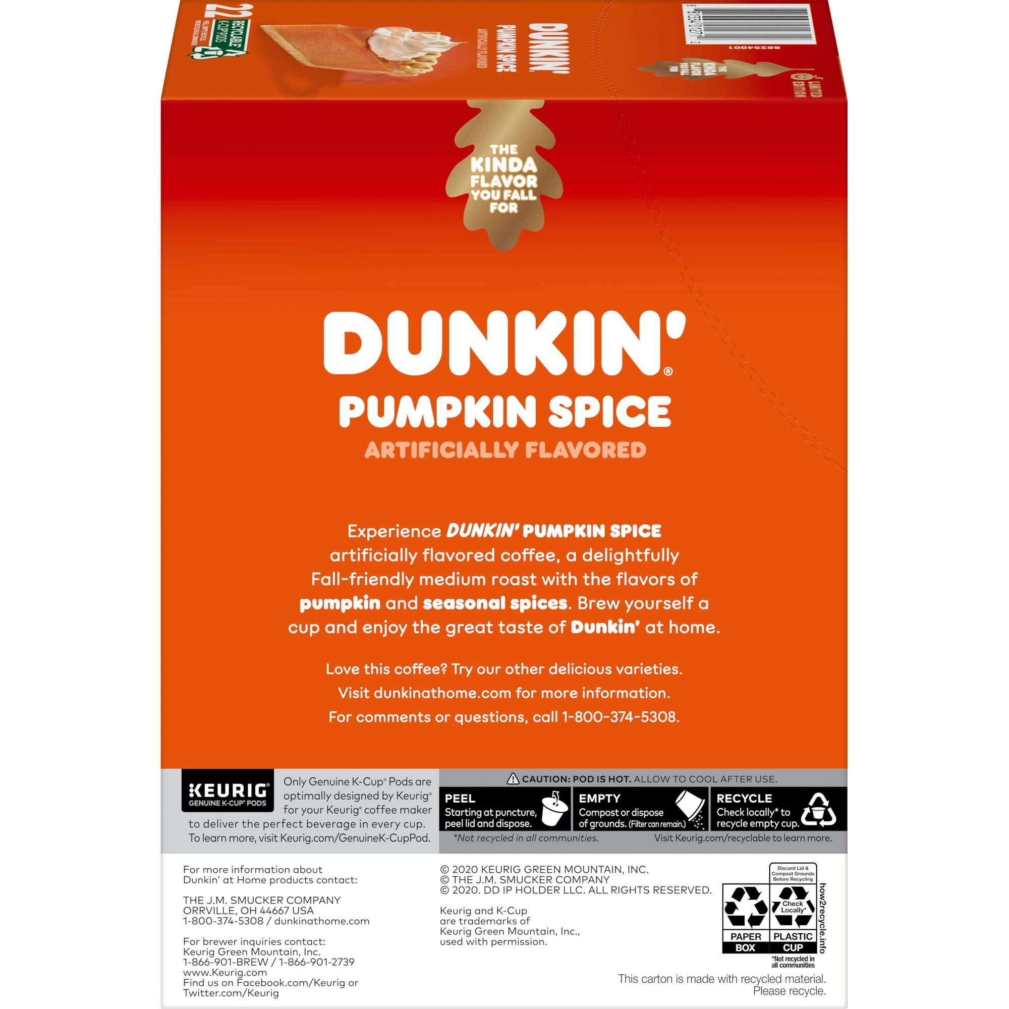 Dunkin\' Dunkin\' Pumpkin Spice Flavored Coffee, 22 Keurig K-Cup Pods