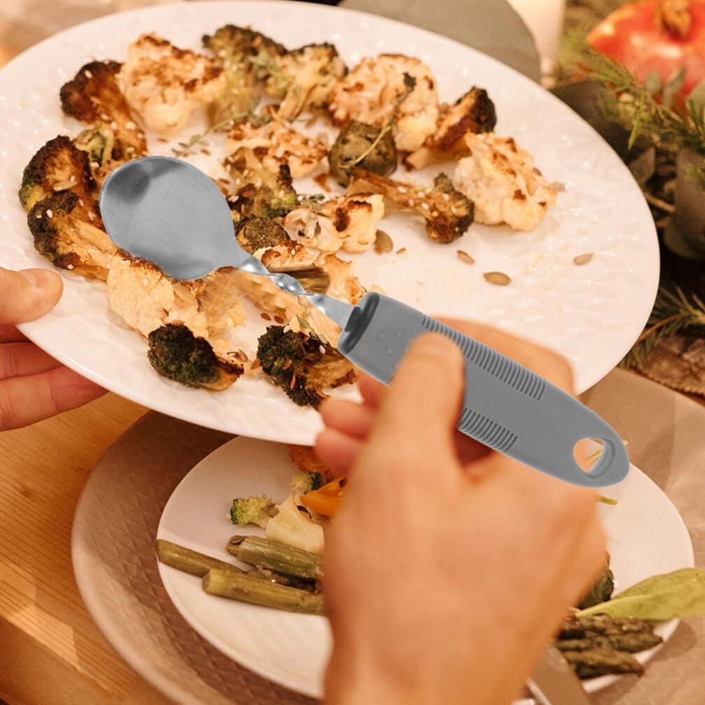 Baluue Adaptive Utensils: 3pcs Non-Weighted Elderly Angled Spoon Disabled Fork Cutter Non Slip Disabled Person Tablewares Built Up Utensils for Hand Elderly