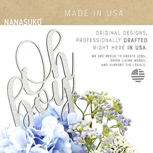 NANASUKO NANASUKO Baby Shower Cake Topper - Oh boy - Double Sided Silver Glitter - Premium Quality Made in USA