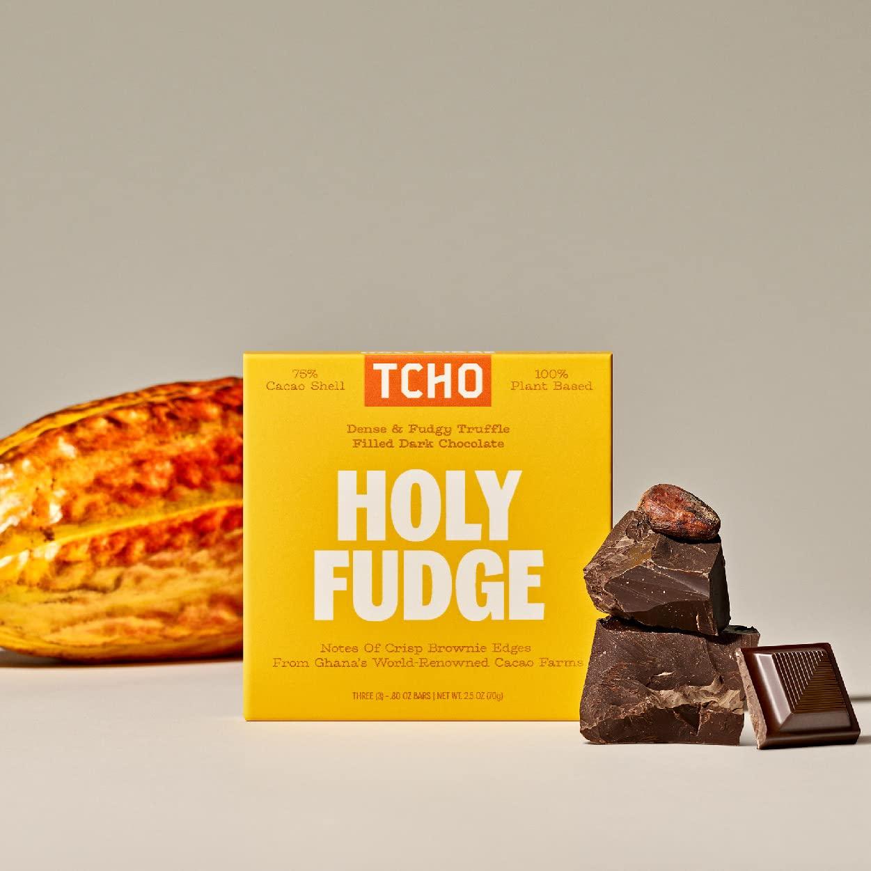 TCHO TCHO Holy Fudge 76% Dark Chocolate Bars (10 pack) | Single Origin, Plant Based, Organic & Fair Trade, | Non GMO, Non-Dairy, Vegan Chocolate, Soy Free (2.5oz each)