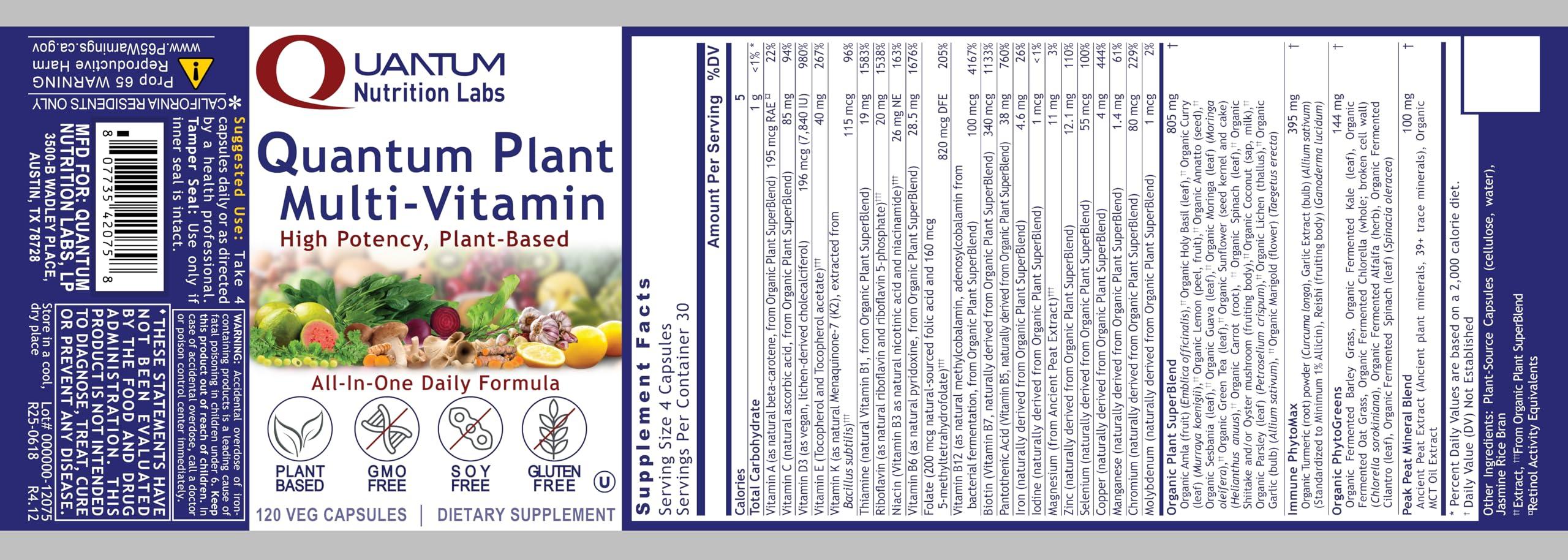 Quantum Nutrition Labs QNL Quantum Plant Multi-Vitamin - Complete Multivitamin - Immune Support for Adults - Natural Multivitamin for Men & Women - 120 Plant-Source Capsules