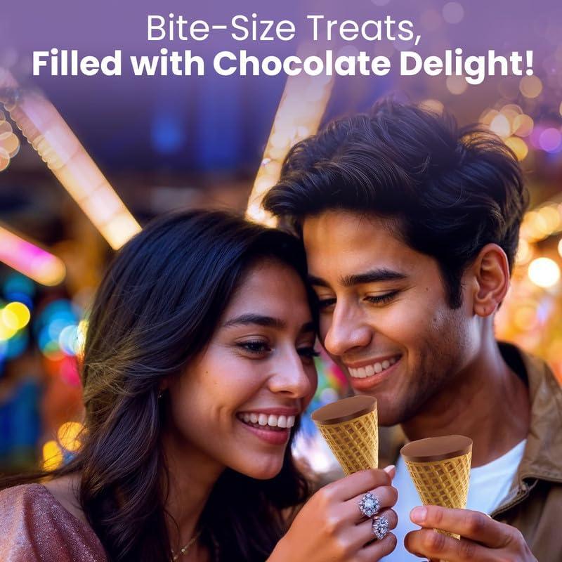 Pure Temptation Pure Temptation Gold Chocoblast Waffle Cones [10 Pieces] Snacks for Kids & Adults - Non-Meltable Chocolate Gift Box - Individually Wrapped Chocolate-Filled Waffle Cones Bites for Christmas Gifts