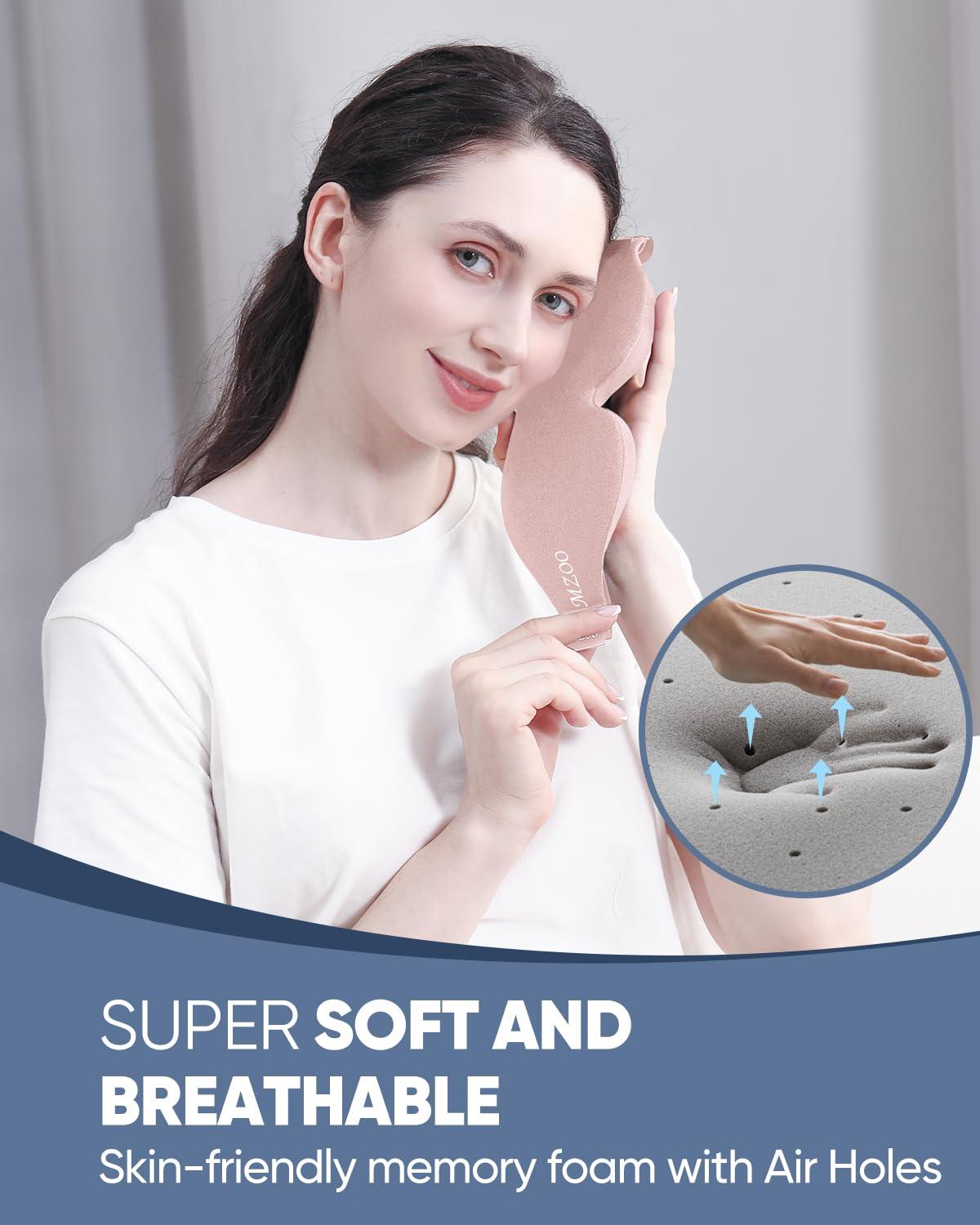 MZOO MZOO Sleep Eye Mask for Side Sleeper Men Women, Zero Eye Pressure 3D Sleeping Mask, Light Blocking Patented Design Night Blindfold, Soft Eye Shade Cover for Travel, Pink