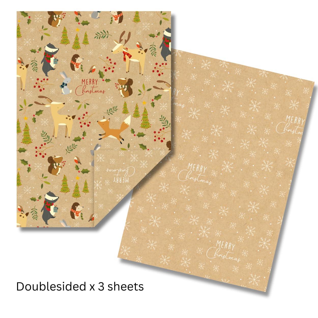 Glick Glick Luxury Christmas Folded Wrap (3 Sheets) Christmas in the Woods (Double Sided) Christmas Wrapping Paper