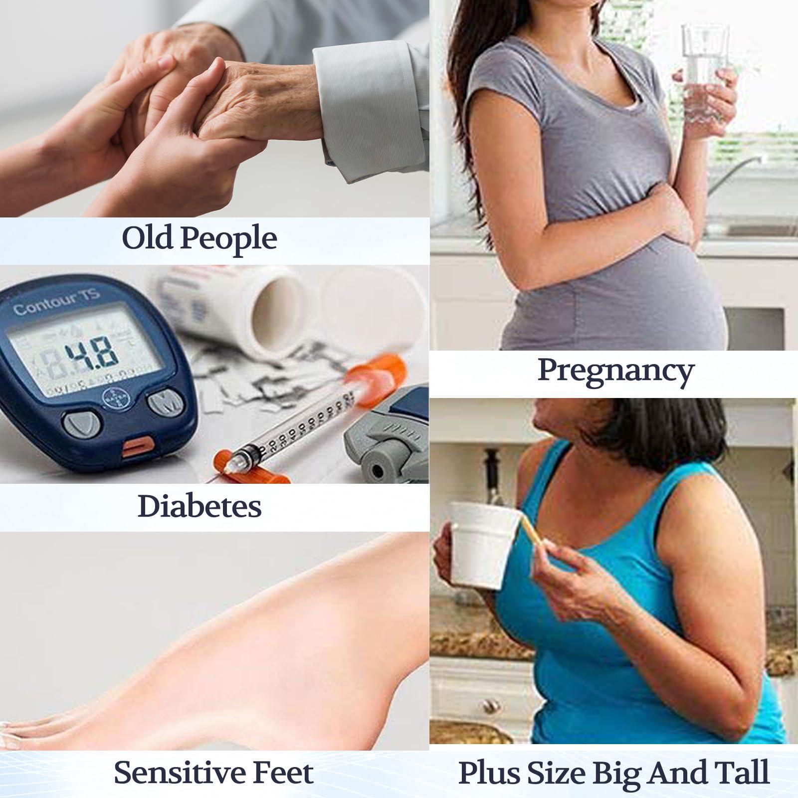 +MD +MD Diabetic Socks for Men Women-6 Pairs, Non-Binding Extra Wide Ankle Socks, Circulator Socks for Edema 10-13 White