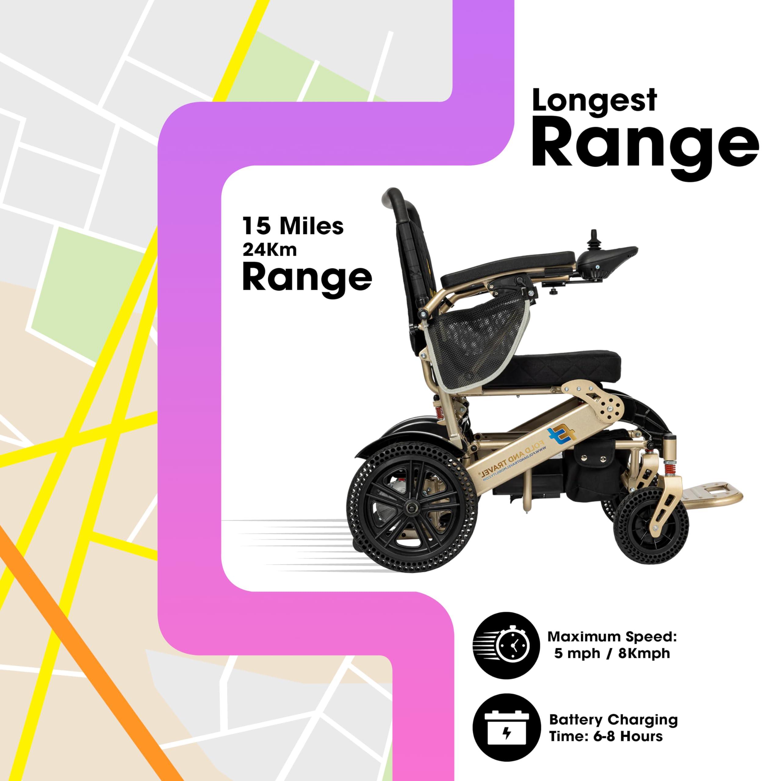 Thrive Long Range Automatic Folding Electric Wheelchair for Adults Lightweight Foldable Mobility Scooter Wheel Chair (Black Frame, Red Seat Cushions)