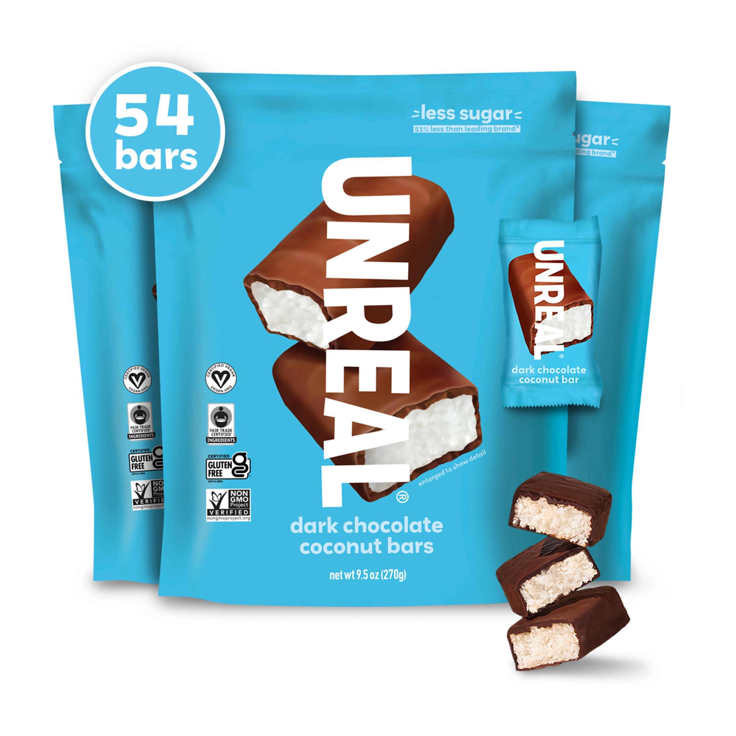 UNREAL UNREAL Dark Chocolate Coconut Bars (3 Value Size Bags) | Vegan, 3g Sugar, & 3 Simple Ingredients | Non-GMO, Gluten Free, & Fair Trade | 9.5oz each