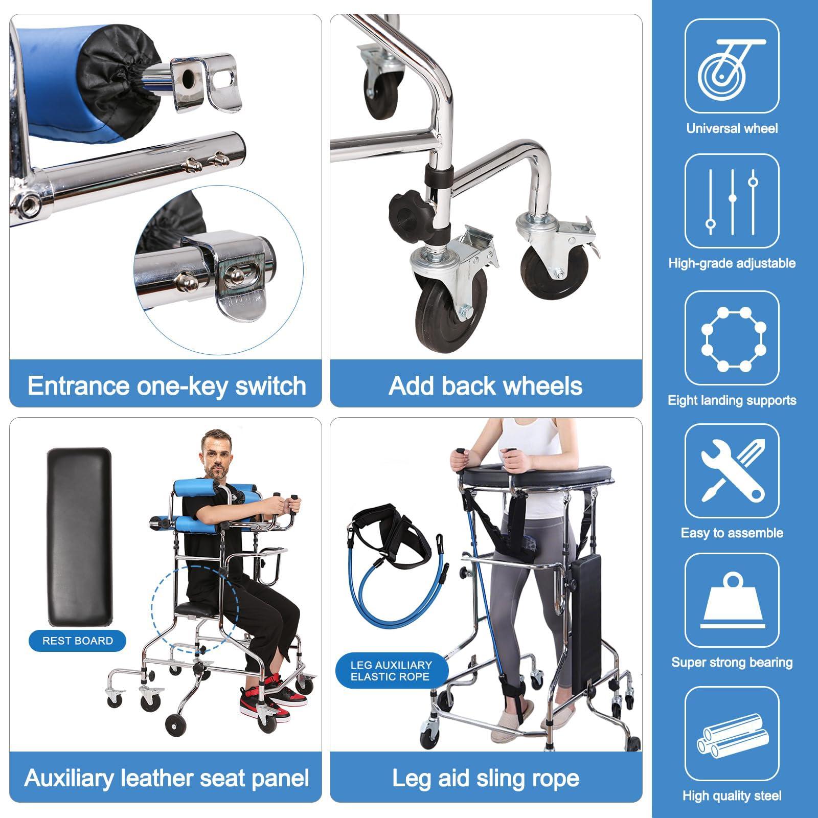 GHOSOONE Adult Walker for Seniors Hemiplegia Rehabilitation Standing Frame,Standing Walker,Anti Recline, Lower Limb Training,Adjustable Height,Walker Aid for The Disabled,Suitable for People of 58-71in