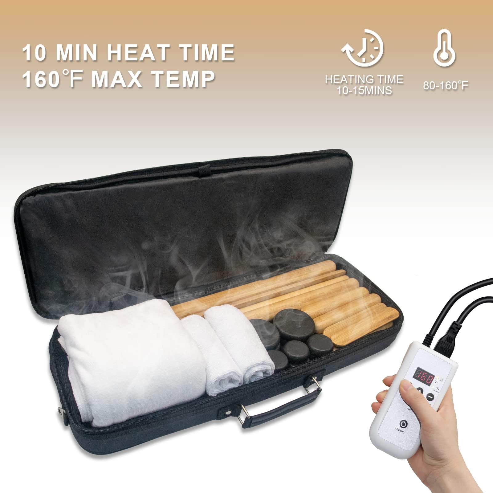 Goodtar Goodtar Hot Bamboo Massage Kit - Portable Massage Stone Warmer Bamboo Massage and Rocks w/Digital Temp Controller, Car Adapter (Duble-Sided Heating Black)