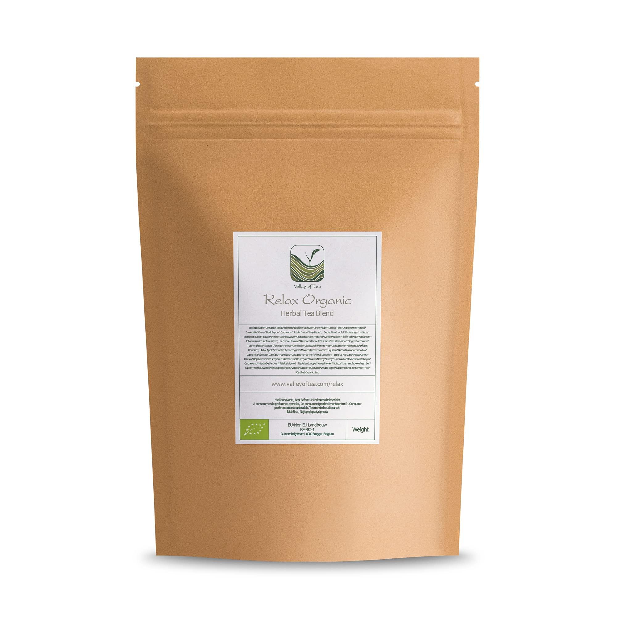 Valley of Tea Relaxing Organic Tea Chamomile Blend - Soothes Anxiety and Relieves Stress - Relaxing the Nerves - Calming Camomille Loose Leaf Blend - Camomille Teas Camameal Tea Camimile Camomile Herb 100g