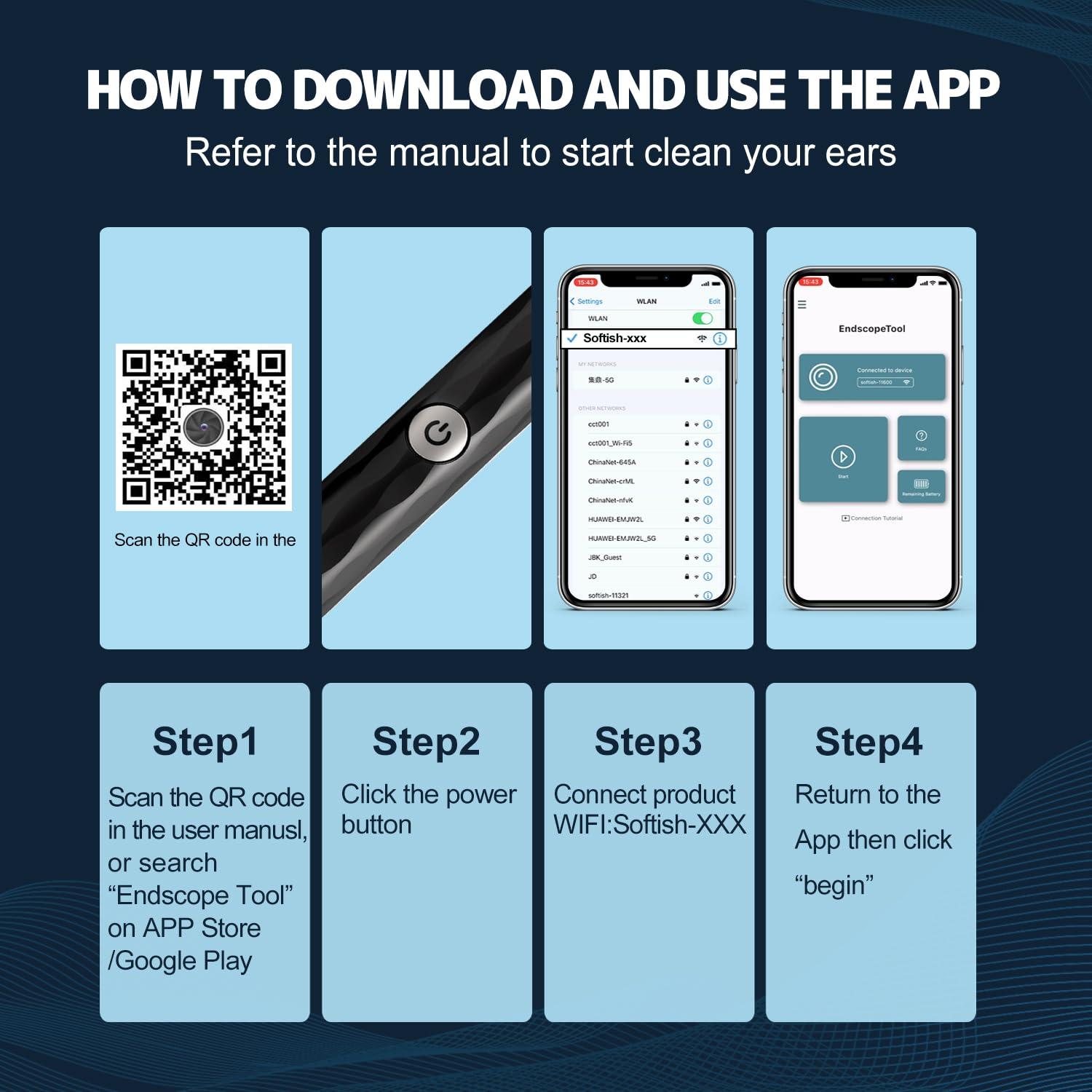 Right Ear Wax Removal, Ear Cleaner with Camera and Light, Ear Wax Removal Kit with 1296P Otoscope, Ear Cleaning Tool with 6 Ear Spoon, Ear Camera for iPhone & Android Phones,Black