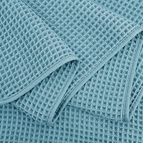 POLYTE POLYTE Microfiber Oversize Quick Dry Lint Free Bath Towel, 60 x 30 in, 4 Pack (Green, Waffle Weave)