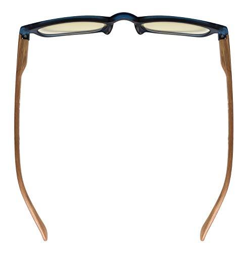 CessBlu Bamboo-look Arms Blue Light Filter UV Protection Computer Reading Glasses Women (Blue) +3.00