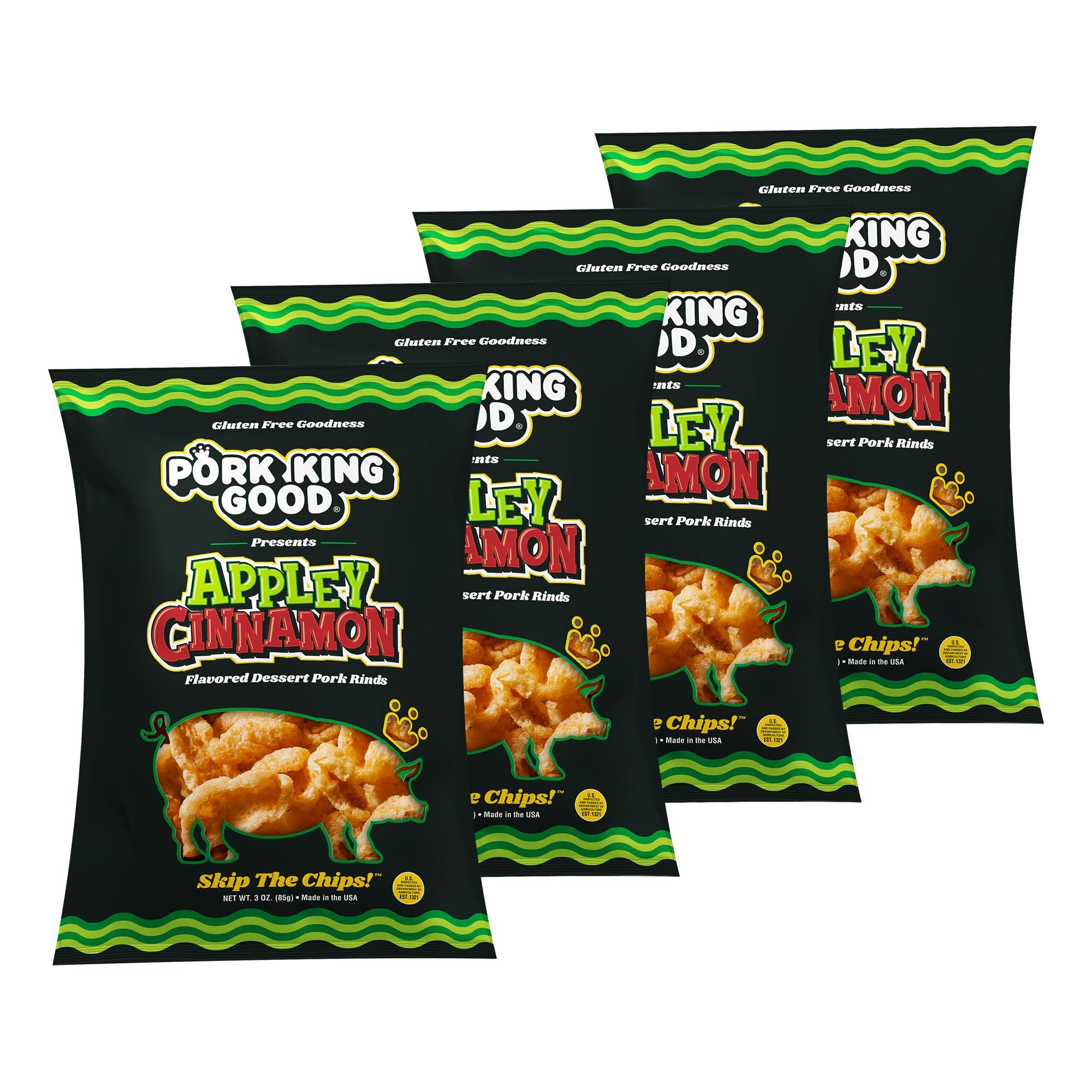 Pork King Good Pork King Good Appley Cinnamon 3 oz Dessert Flavored Pork Rinds - (4 Pack) Sweet and Salty, Gluten Free Snacks