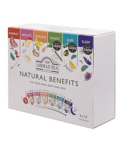 Ahmad Tea Ahmad Tea Natural Benefit Functional Tea Selection Pack | Green teas, Fruit & Herbal Infusions | Perfect herbal tea gift - 60 Teabag Sachets | 6 blends
