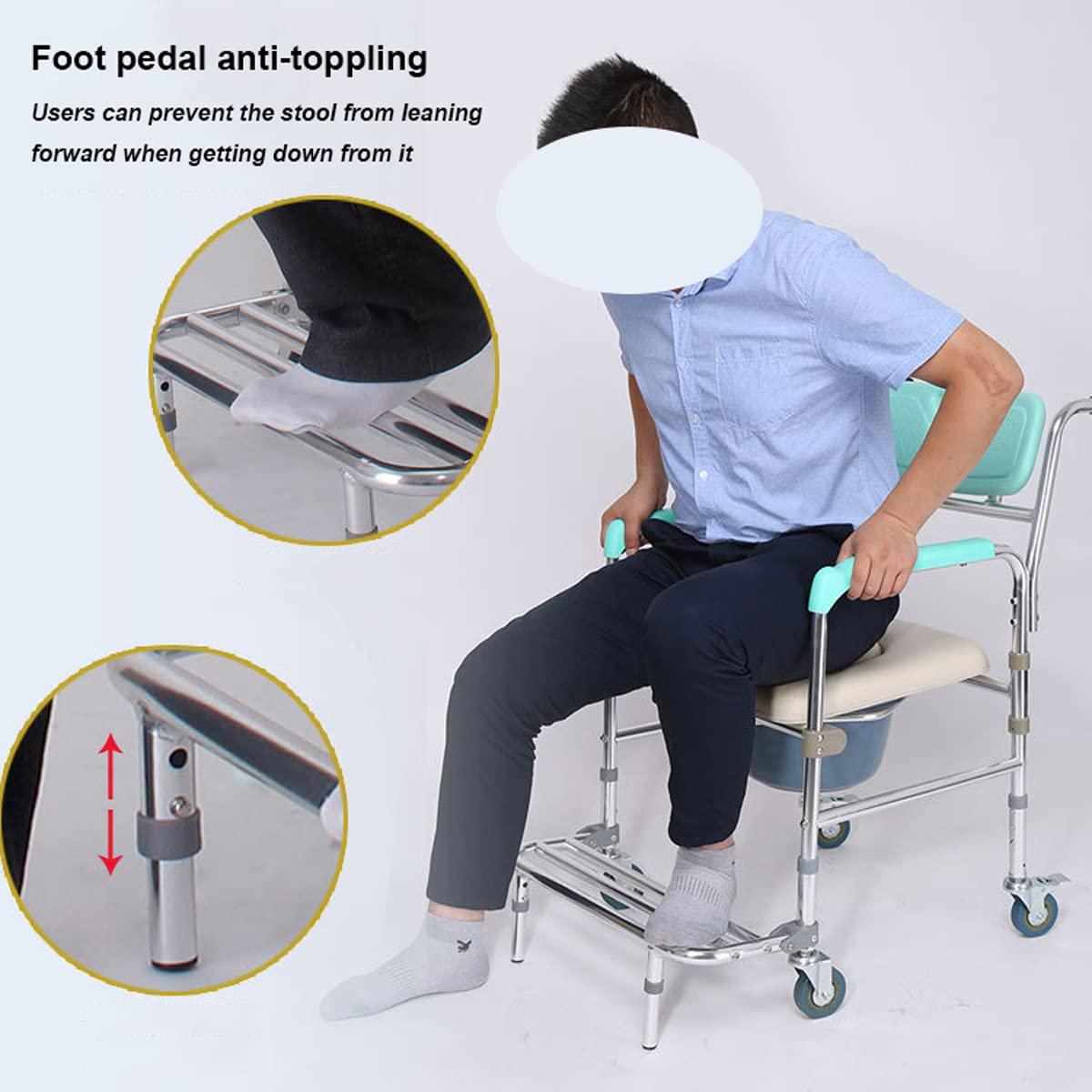 GaRcan GaRcan Seniors Potty Chair, Adult Portable Toilet Seat, Height Adjustable and Commode Padded Backrest and Padded Seat with Casters, for Elderly and Disabled