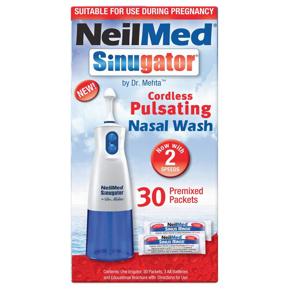 NeilMed NeilMed Sinugator Cordless Pulsating Nasal Wash Kit with One Irrigator, 30 Premixed Packets and 3 AA Batteries(Pack of 1)