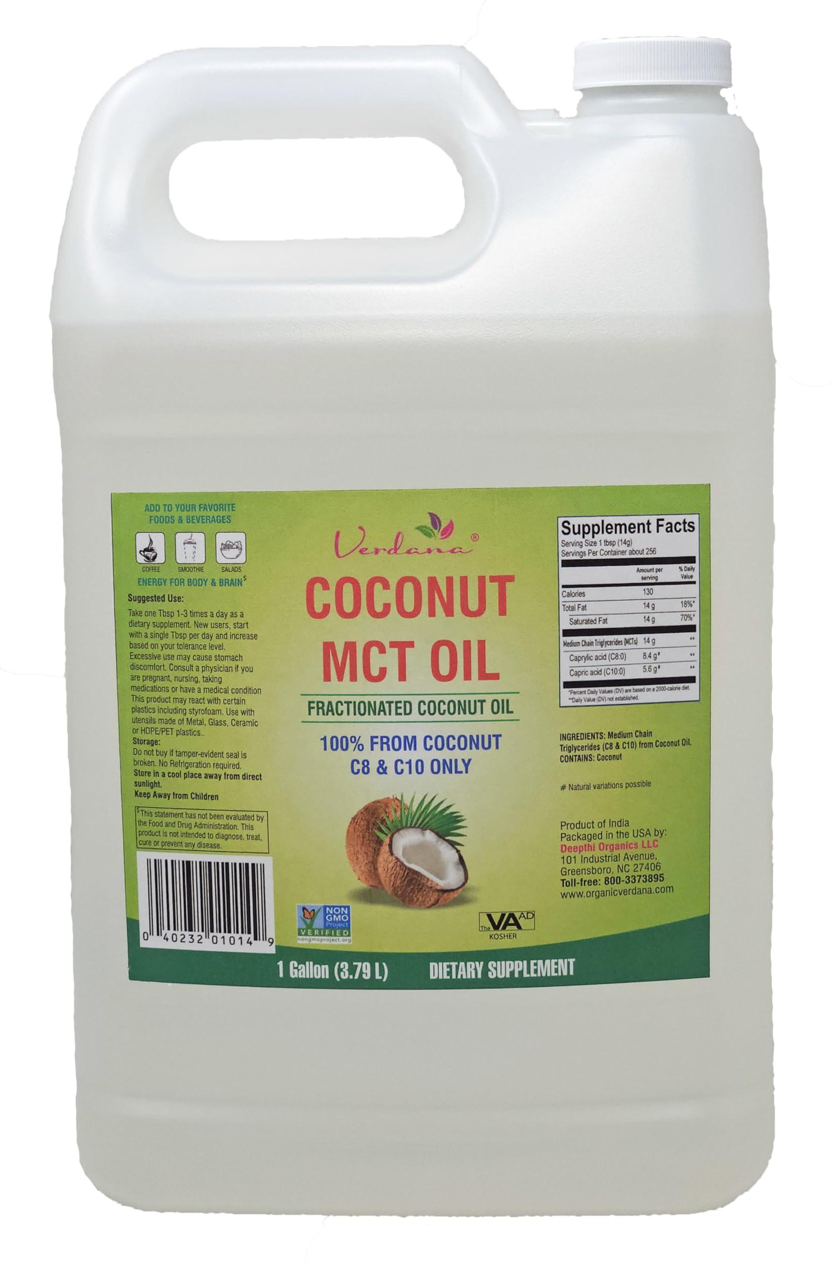 Verdana Verdana MCT Oil, Fractionated, 100% from Coconut - 1 Gallon - Kosher Food Grade, Vegan, Non-GMO - Great for Keto and Paleo Diet, Oil Pulling Oral Rinse Mouthwash (128 Fl Oz)