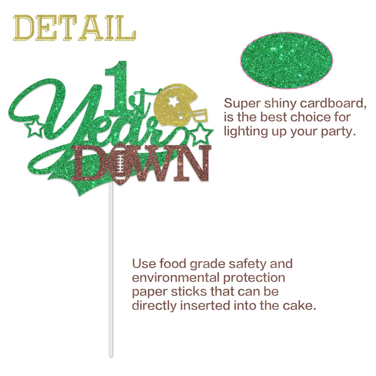 ShuanQ ShuanQ 1st Year Down Cake Topper - Football Theme 1st Birthday/Baby Shower/Gender Reveal Party Decoration - Sports Birthday Party Cake Decor for One Year Old Boys