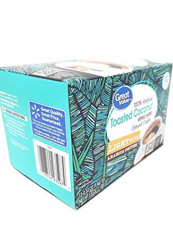 Great Value Great Value Toasted Coconut Artificially Flavored Ground Coffee - Light Arabica Coffee 12 counts Net WT 3.9 OZ (112g)