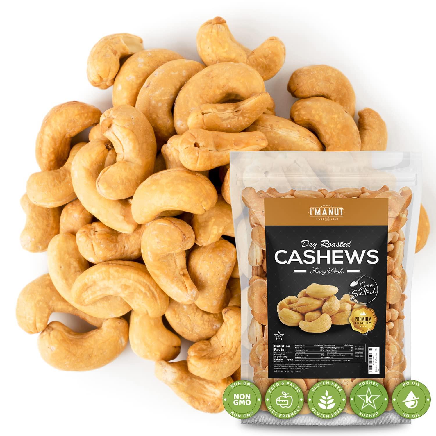 I'M A NUT Oven Dry Roasted Fancy Cashews with Sea Salt-48 oz (3 lb) | Whole Cashews | No Oil | No PPO | Vegan and Keto Friendly | Made from Natural Cashews
