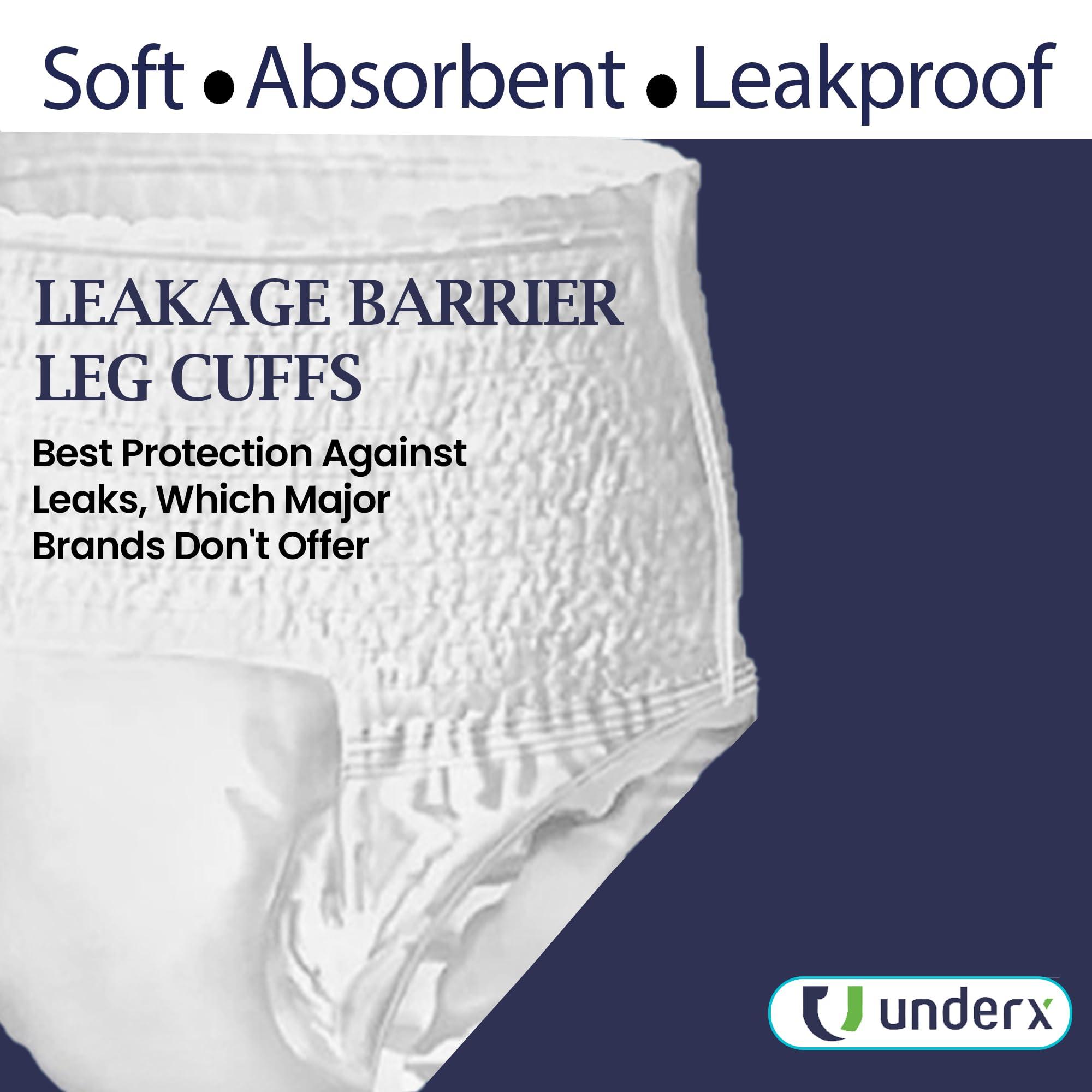 Underx UnderX Adult Disposable Incontinence Underwear Maximum Absorbency Pull Ups, Absorbs 8 Cups of Liquid, Overnight Pullups Comfort, Leak Protection, Soft Latex-Free Diaper (Large, 80 Count)