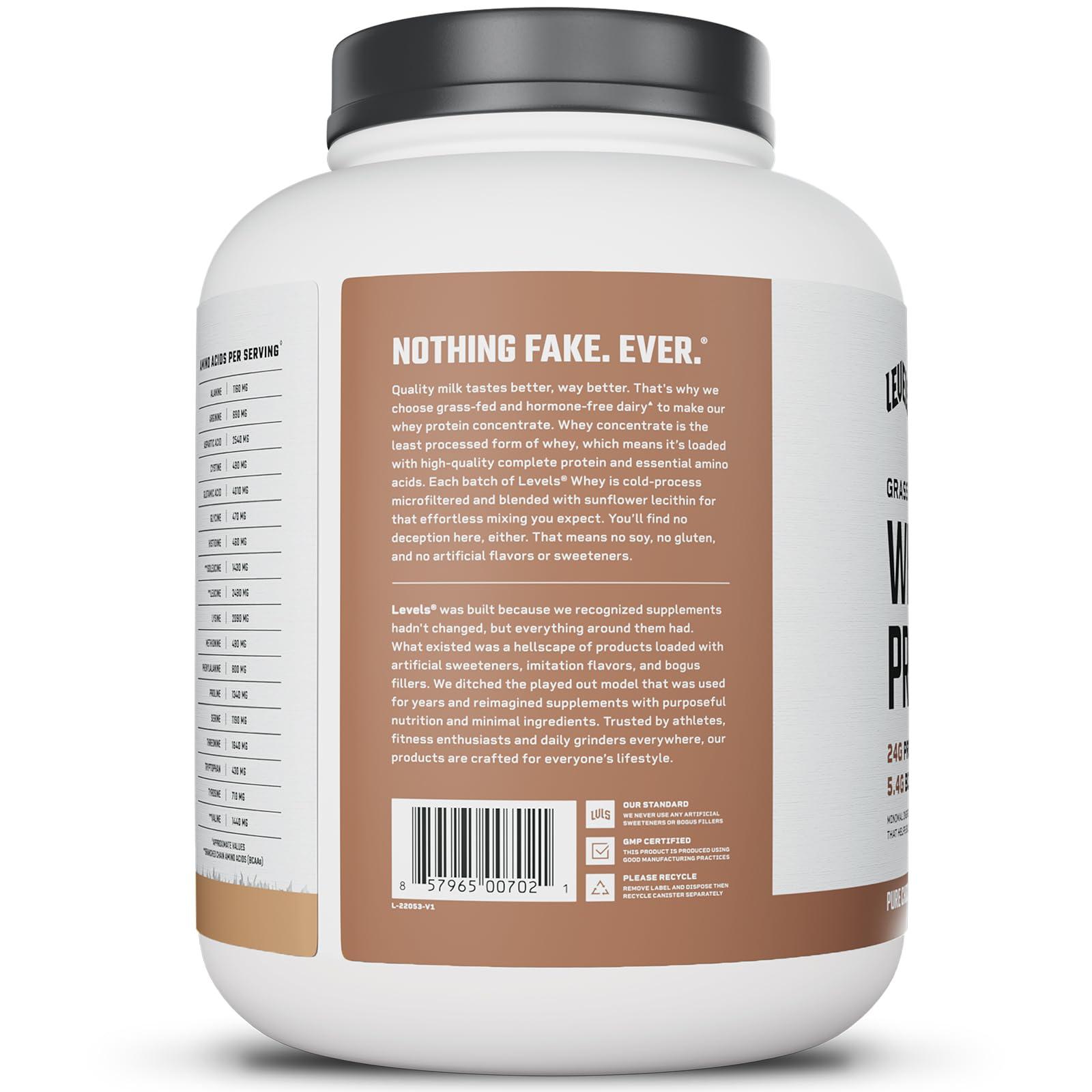 Levels Nutrition Levels Grass Fed Whey Protein, No Artificials, 24G of Protein, Pure Chocolate, 5LB