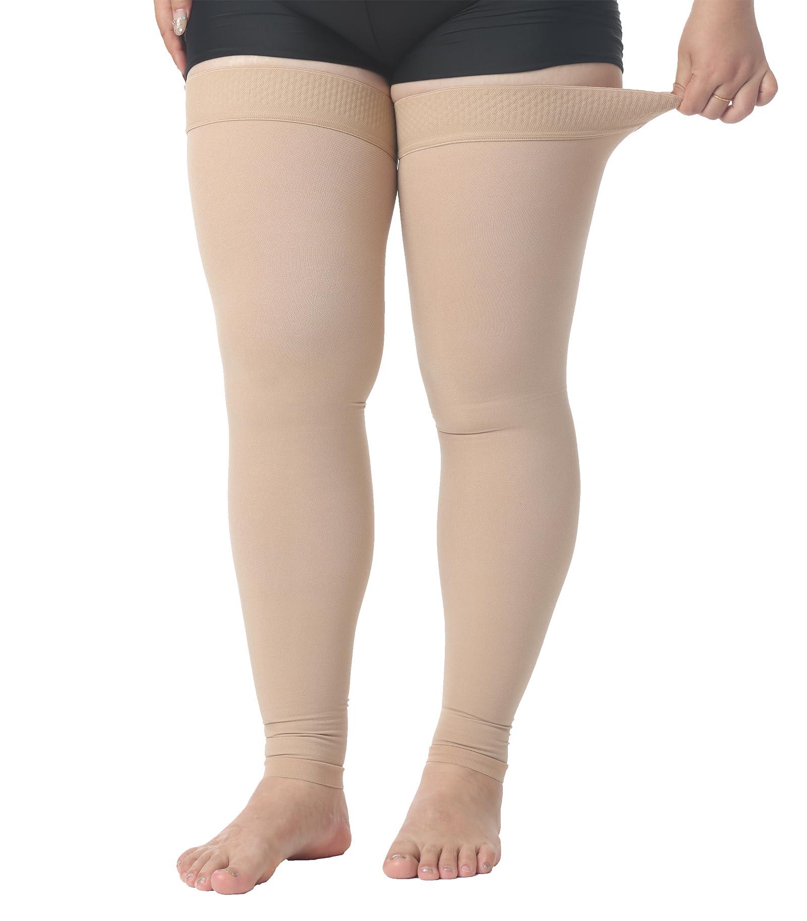 MGANG MGANG Plus Size 5XL Extra Wide Ankle and Silicone Band, 15-20 mmHg Medical Compression Stockings for Men & Women, Full Leg Support for Varicose Veins, Edema, Travel, Flight, Pregnant, Beige
