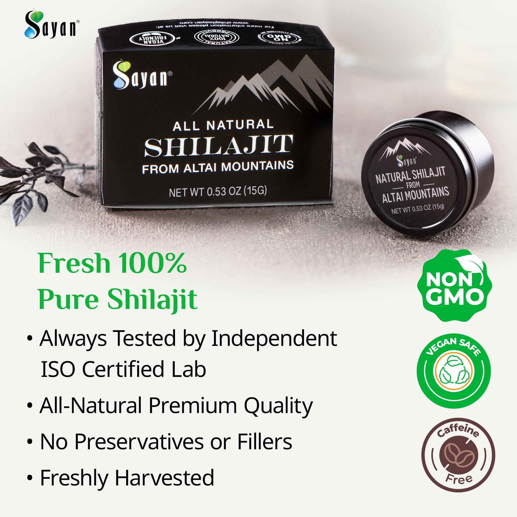 Sayan Sayan Pure Authentic Altai Shilajit Resin - 30 Grams, 4 Month Supply - High Efficacy Organic Fulvic Acid Supplement for Women and Men to Support Immune System, Energy, & Detox - Vegan, Non-GMO