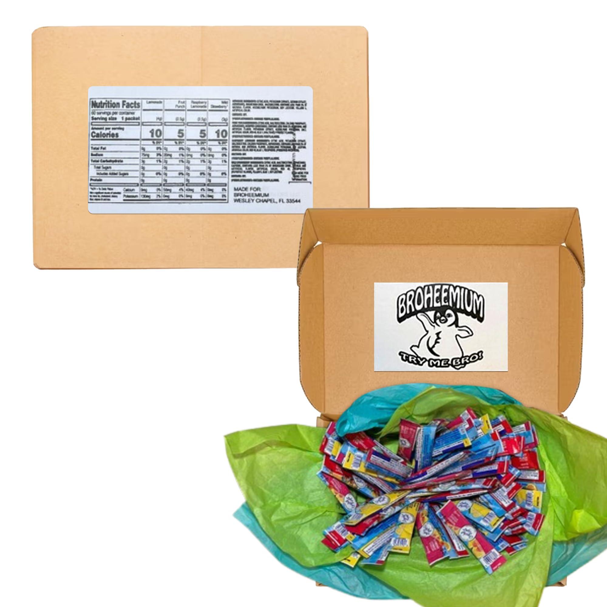 Broheemium Broheemium Crystal Light Variety Pack 60 Flavored Drink Mix Packets in Lemonade Fruit Punch Raspberry Strawberry Flavors Bundles One Reusable Mood Straw Sugar-Free Hydration Anytime Anywhere!