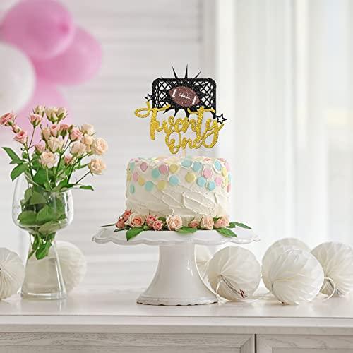 RoadSea RoadSea Football Happy 21st Birthday Cake Topper - Girl Boy 21 Years Old Birthday Cake Supplies - Sport Theme 21st Birthday Party Decorations - Twenty-one Sign