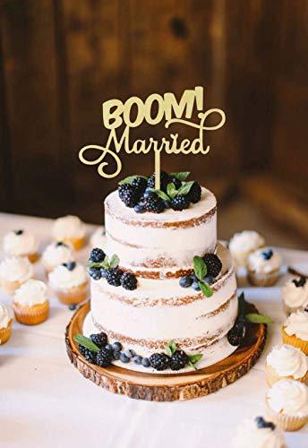 LXR BOOM! Married Wedding Cake Topper, Wooden Funny Cake Topper, Quirky Nerdy Cake Topper, Wooden Married Cake Topper