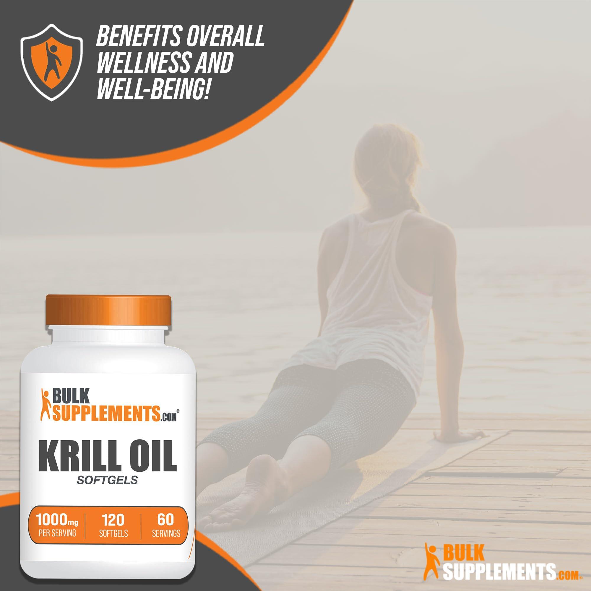 BULKSUPPLEMENTS.COM BulkSupplements.com Krill Oil 1000mg Softgels - Krill Oil Supplement, Antarctic Krill Oil, DHA Supplements - Krill Oil Omega 3, 2 Krill Oil Softgels per Serving (1000mg), 120 Softgels