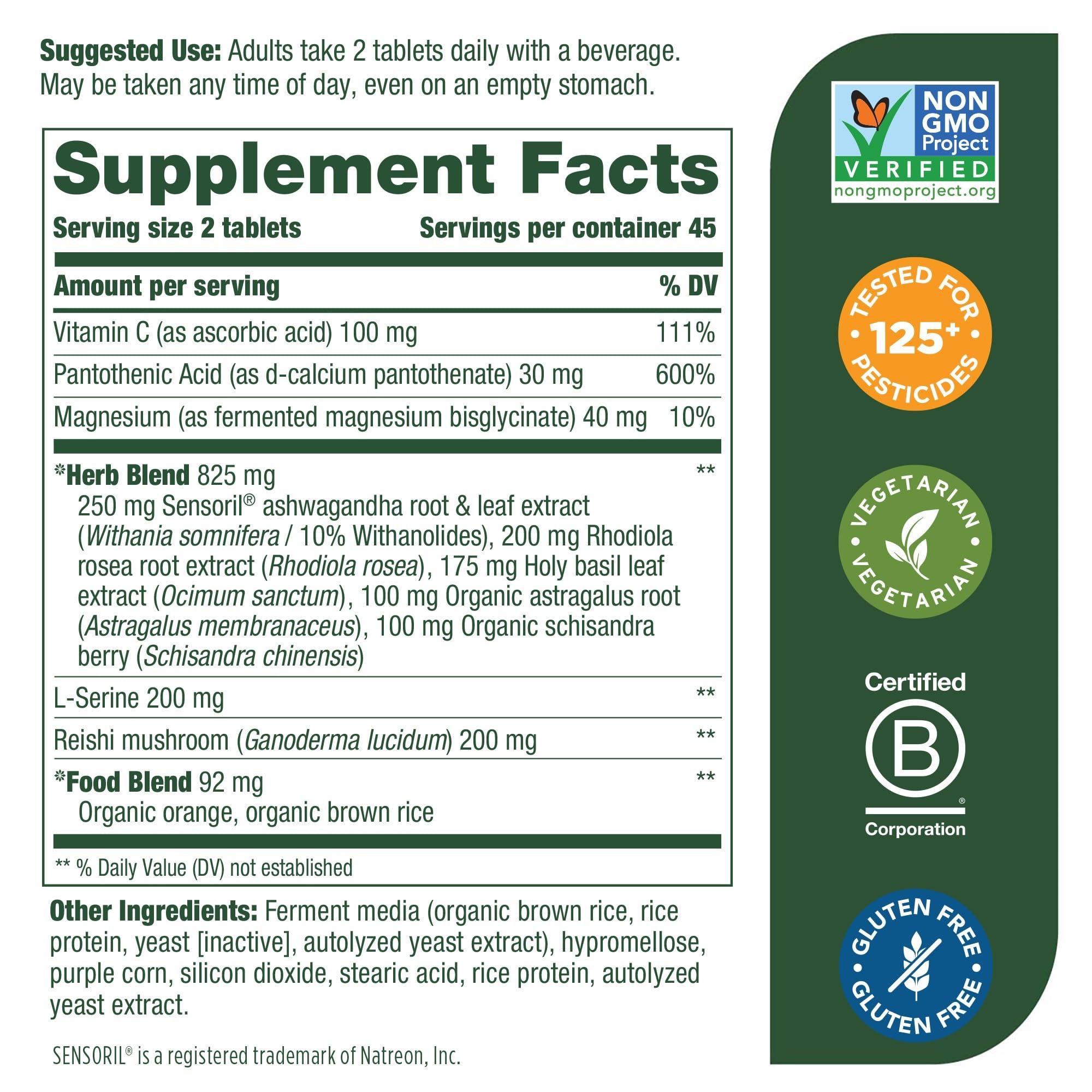 MegaFood MegaFood Adrenal Strength - Sensoril Ashwagandha, Vitamin C, fermented Magnesium Glycinate, Rhodiola Rosea, Reishi Mushroom & Food Blend - Supports a Normal Stress Response - 90 Tabs (45 Servings)