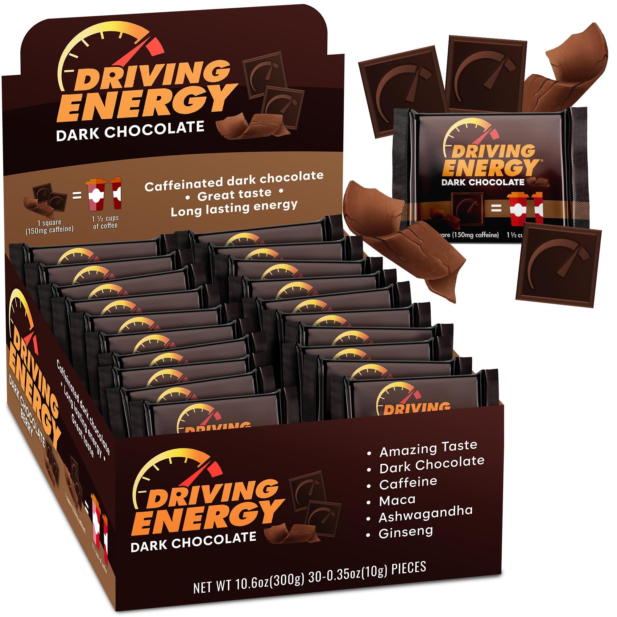ZenEvo Driving Energy - Caffeinated Energy Bite Size - Dark Chocolate Energy Fuel with 150mg Caffeine - Long-Lasting Energy for Gym, Workout, Adults - Great Taste - Low Carb - Healthy Snack - 30 Count
