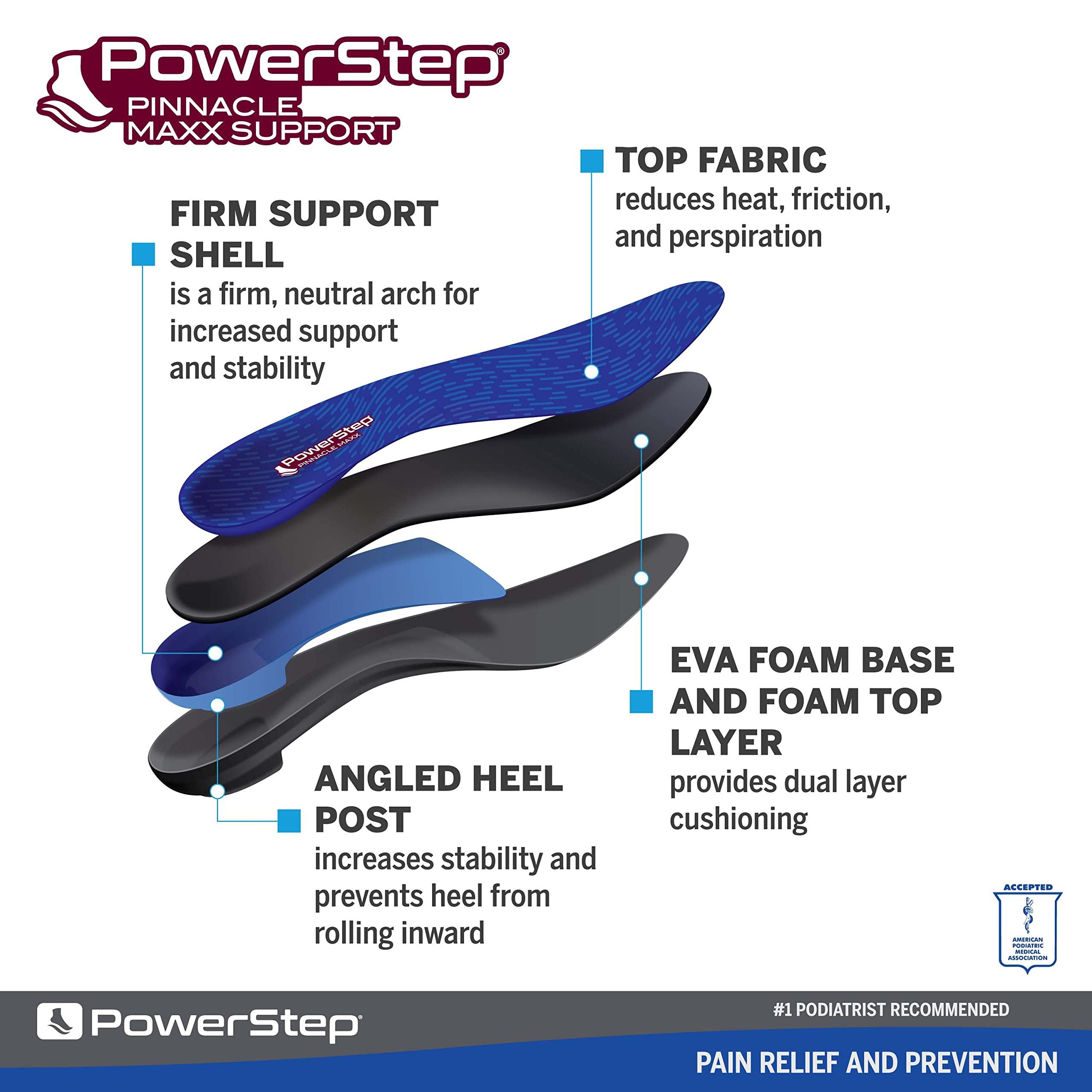 Powerstep PowerStep Pinnacle Maxx Orthotic Insoles - Orthotics for Overpronation with Maximum Stability & Comfort - Firm + Flexible Angled Heel Style to Help Flat Feet - Heavy Duty Inserts (M 10-10.5, F 12)
