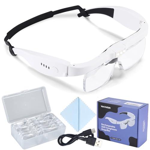 YOCTOSUN YOCTOSUN Head Magnifier Glasses with 3 LED Lights and Detachable Lenses 0.75X, 1.25X,2.0X, 3.0X and 4.0X, USB Charging Eyeglasses Magnifier, Magnifying Glasses with Light for Close Work Hobby Crafts