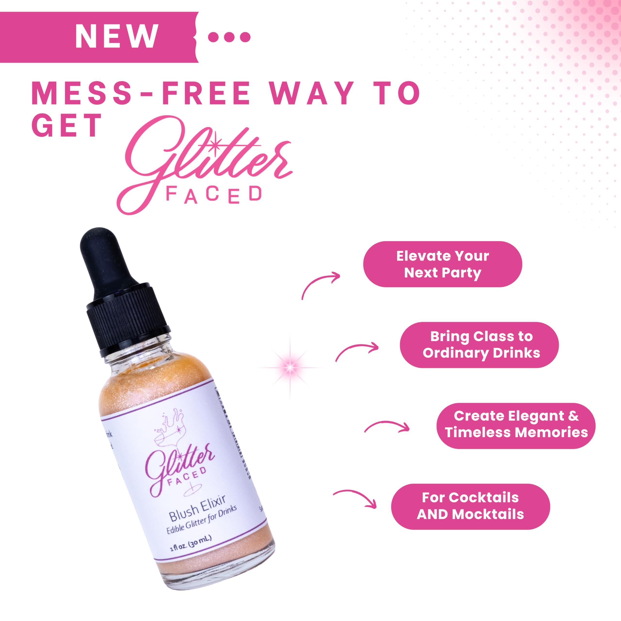 Glitter Faced Glitter Faced - Edible Glitter for Cocktails & Drinks - Mess-Free Glitter Drop, Food-Grade, 0 Cal, Sparkle Luster Dust, Drink Glitter for Enhanced Shine, Halloween or Christmas Party, 30ml (Blush)