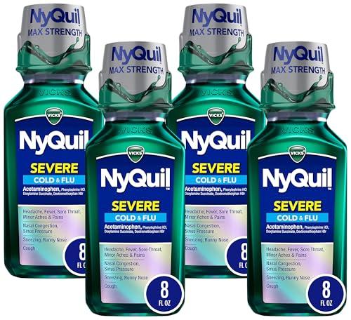 Vicks Vicks NyQuil Severe Cold and Flu Relief Liquid Medicine, Maximum Strength, 9-Symptom Nighttime Relief for Headache, Fever, Sore Throat, Nasal Congestion, Sinus Pressure, Runny Nose, Cough, 8 FL OZ